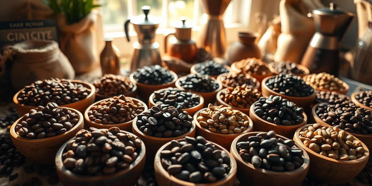 A selection of coffee beans from different regions