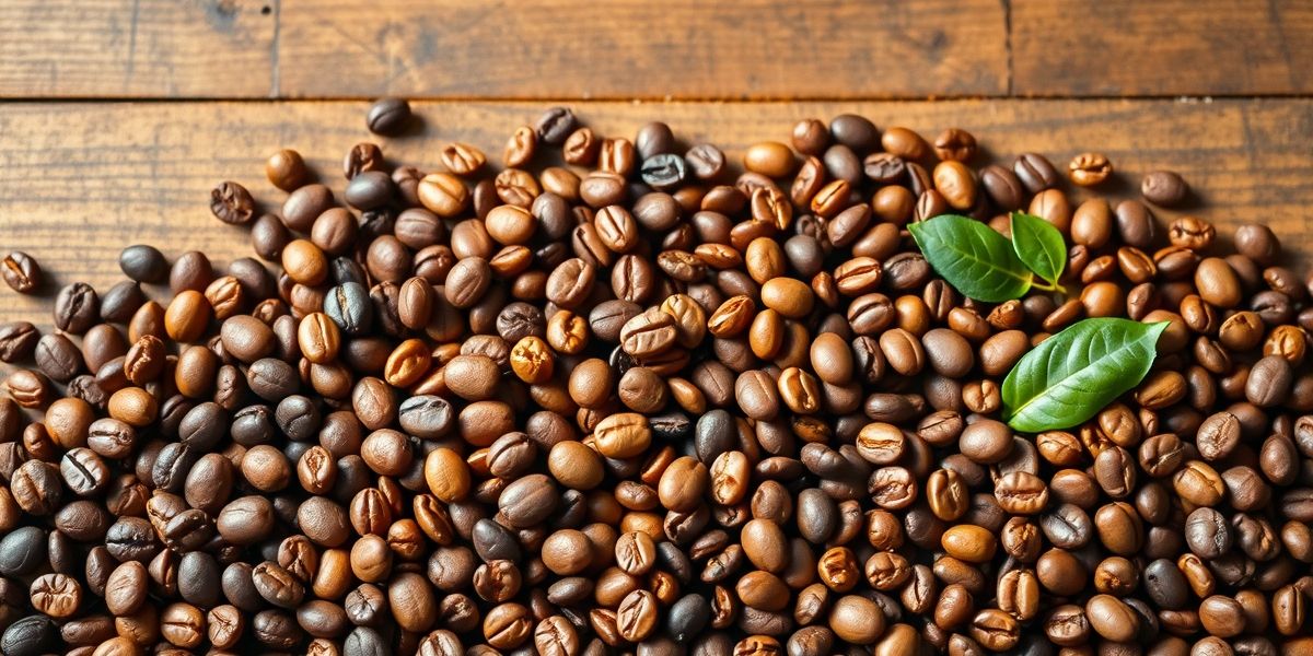 A colorful assortment of coffee beans, showcasing Arabica and Robusta varieties
